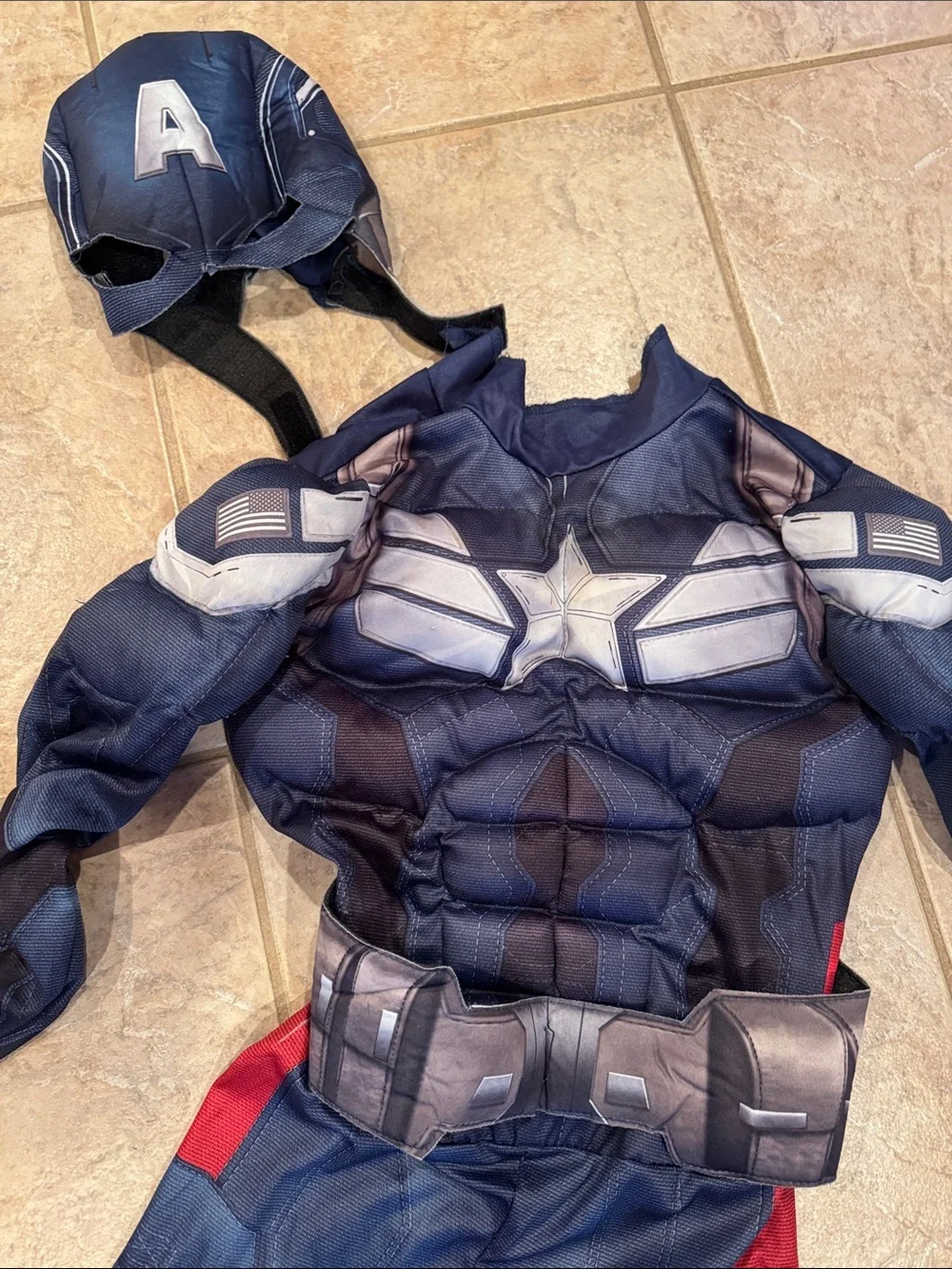 Marvel Captain America Navy Blue and Red Muscle Costume with Mask